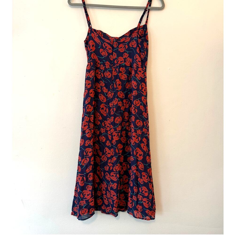 Reformation navy blue red rose floral midi dress size XS